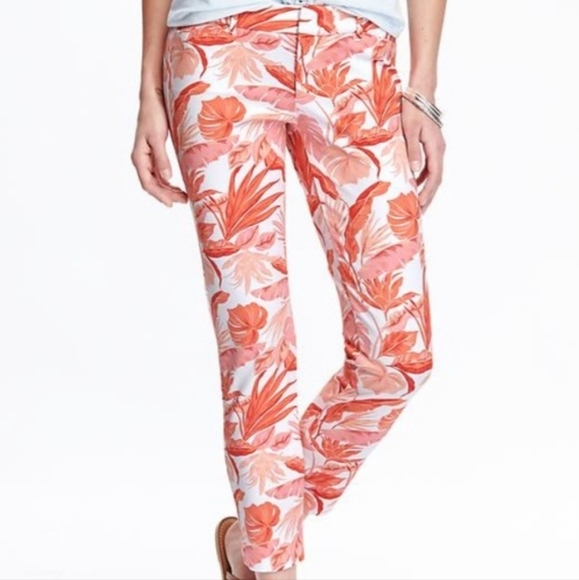Old Navy The Le Pixie Orange Floral Ankle Pants Size 2 - Picture 1 of 9
